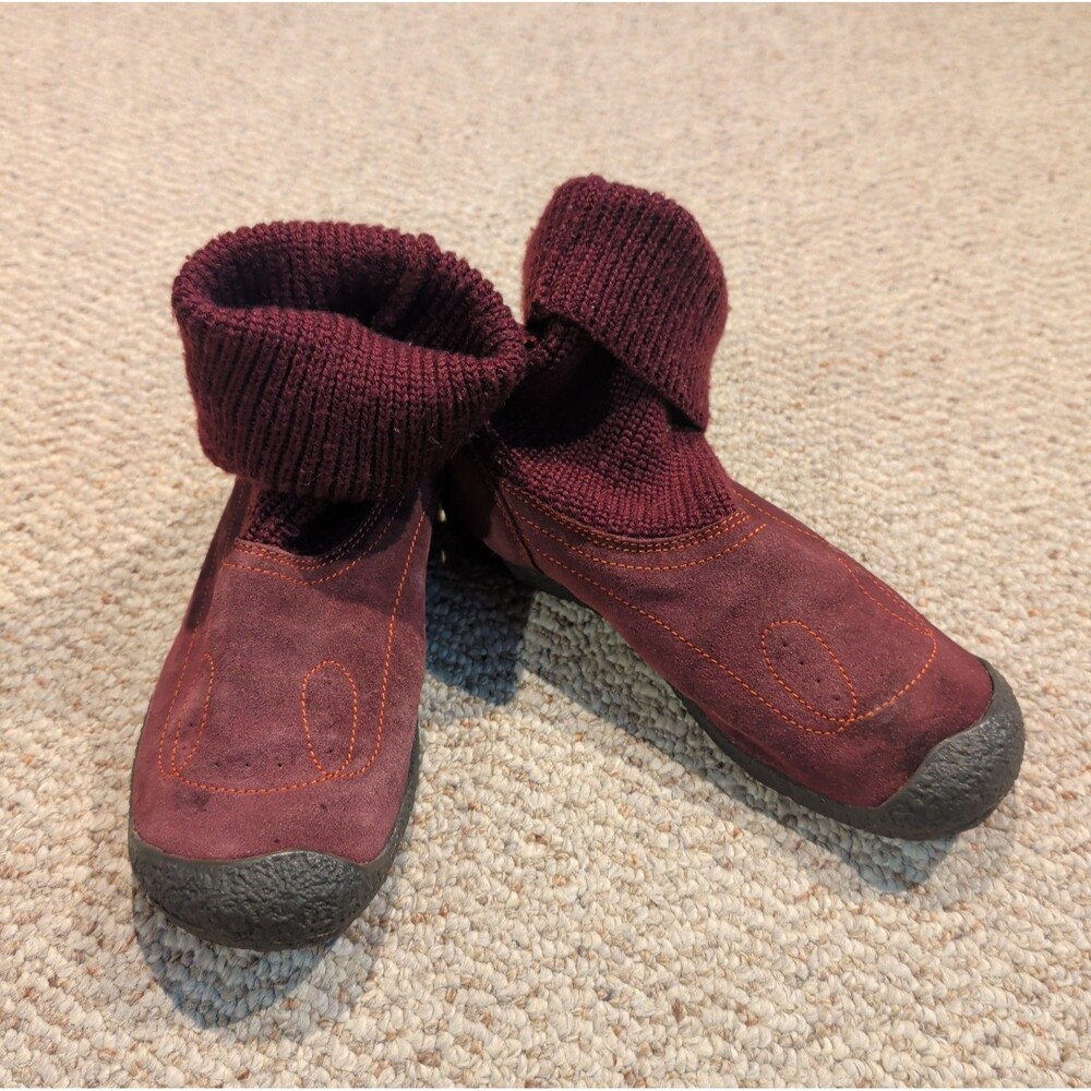 Keen Shay Winter Ankle Boots Womens US 7 Burgundy Sweater Cuff Casual